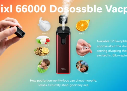 Pixl 6000 disposable vape device showcasing 12 flavors and features, highlighting its unique design and rechargeable capability